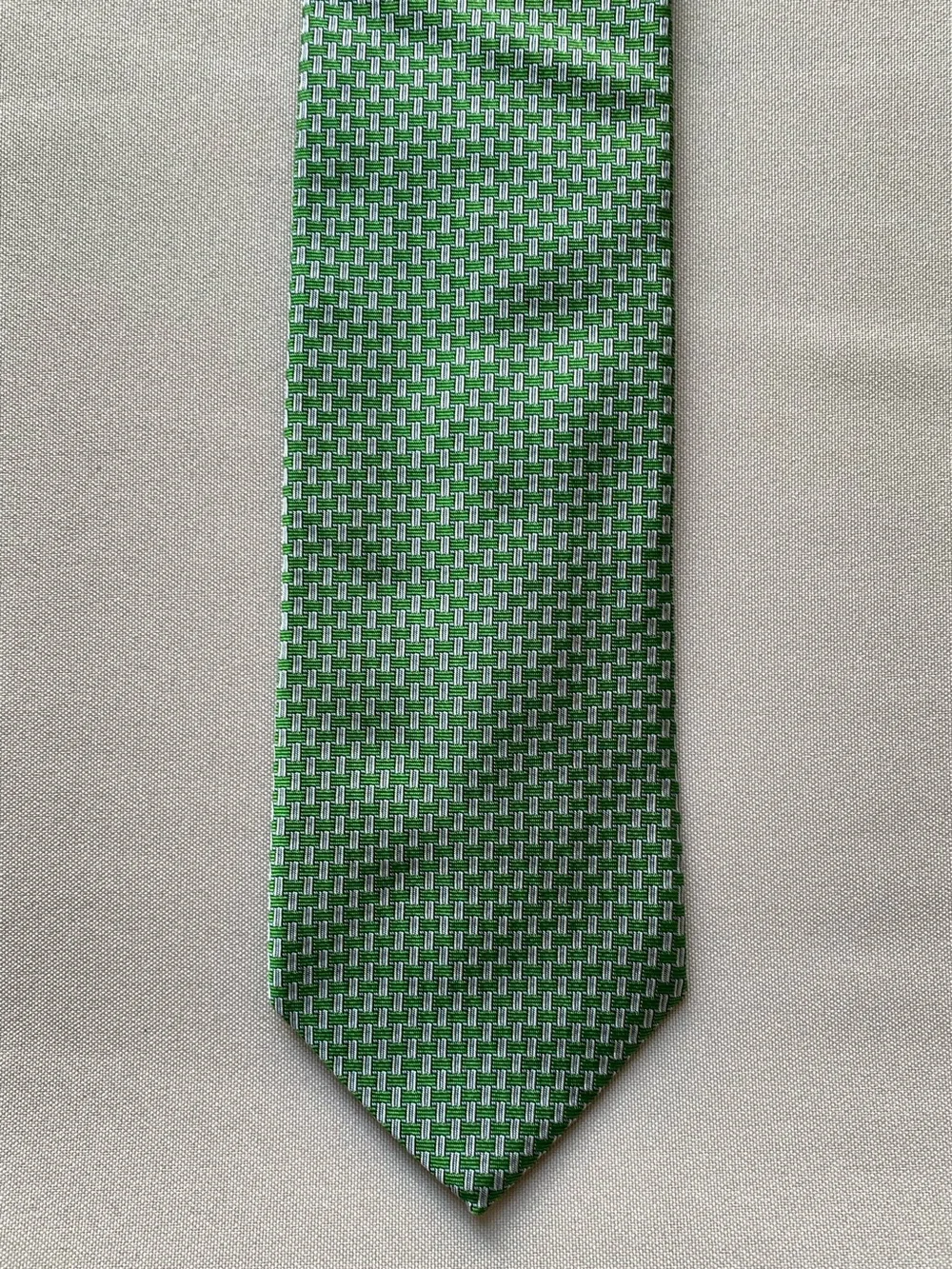 Brooks Brothers Makers Mens Silk Tie Green Geometric Italy Woven USA 58x3.5